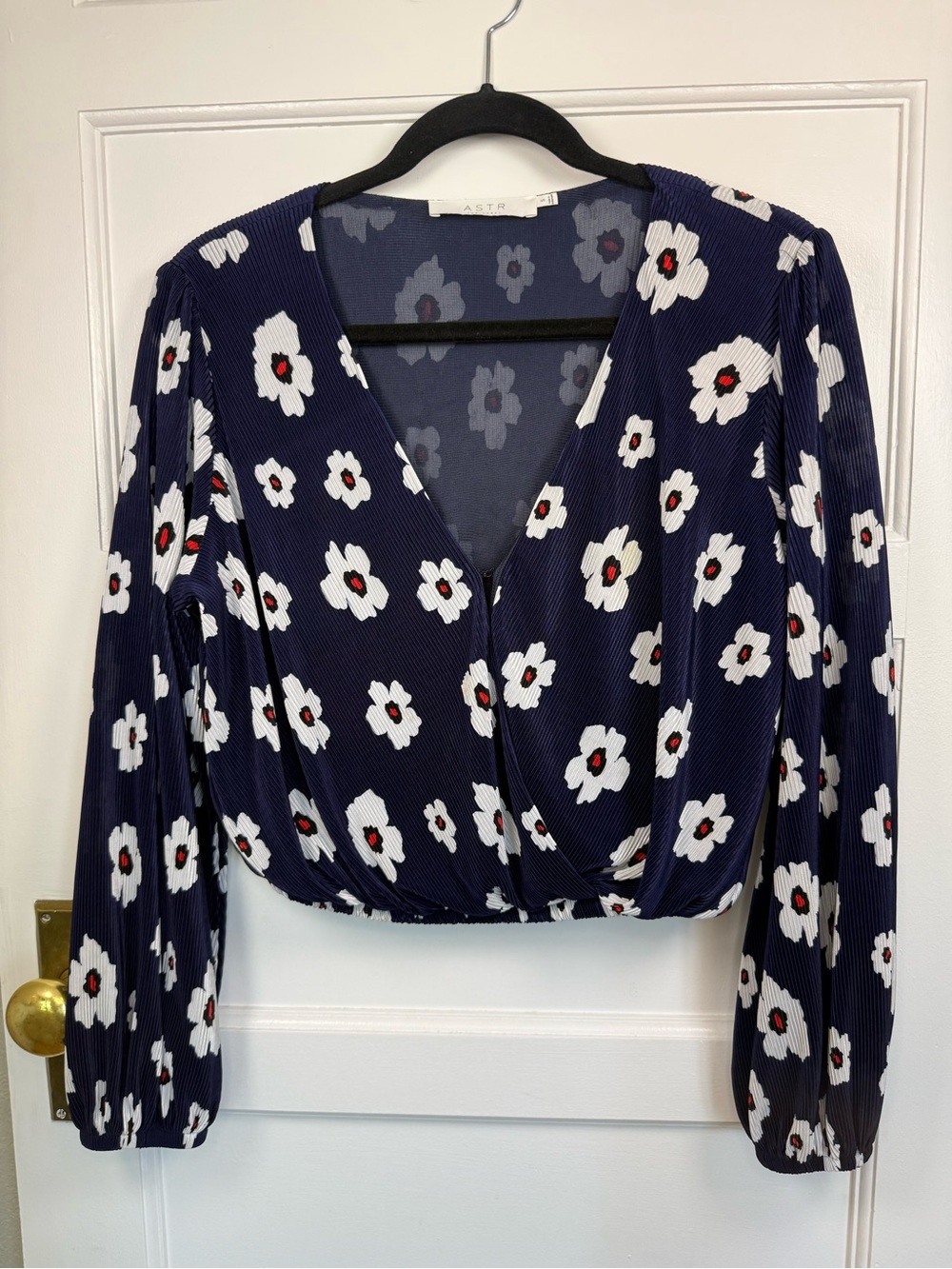 ASTR The Label Navy Floral Wrap Long-Sleeve Top